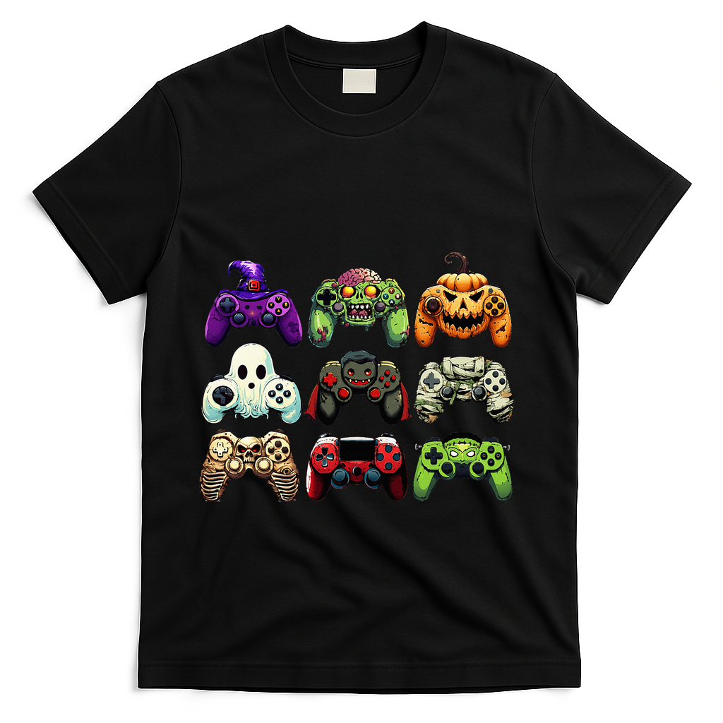 Halloween Skeleton Zombie Gaming Controllers Mummy T-Shirt - Black