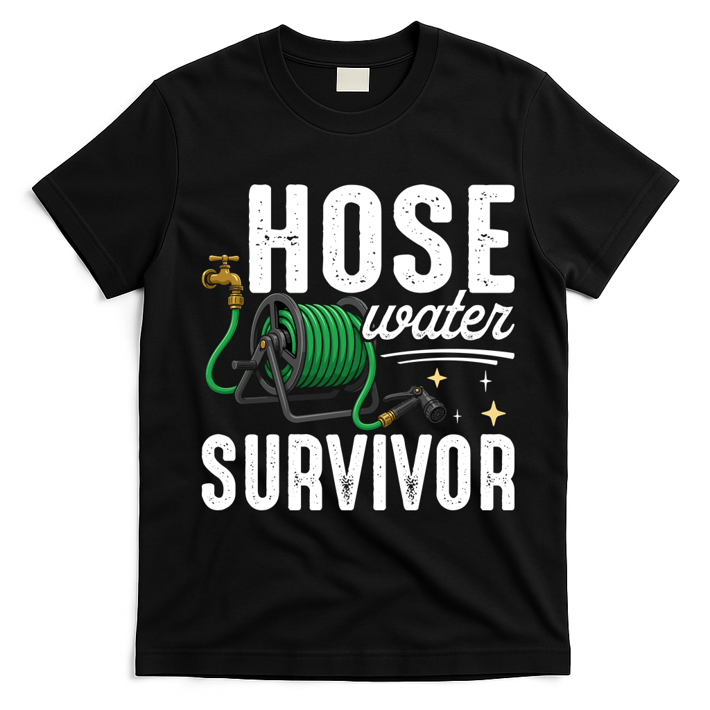 Hose Water Survicor Gardening Funny T-Shirt - Black