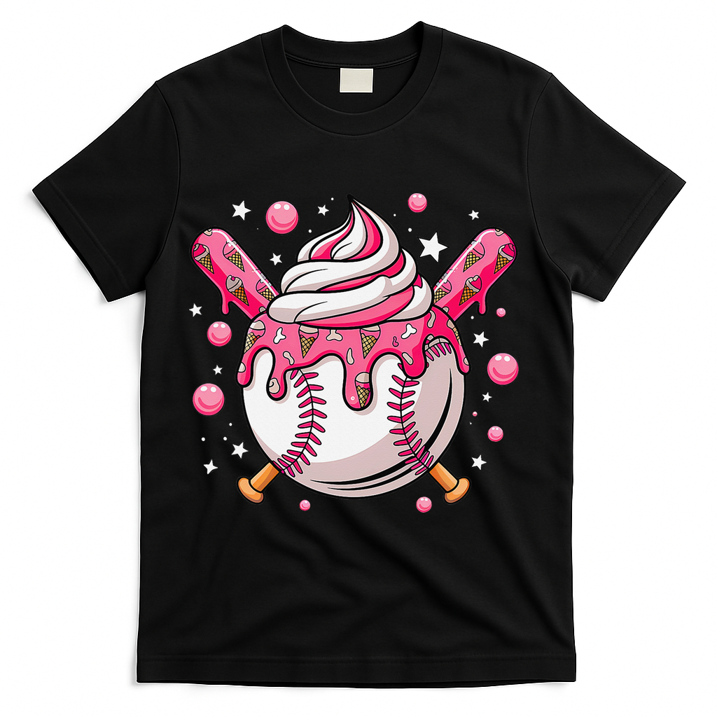 Ice Cream Drip Baseball Stuff Stuff Baseball T-Shirt - Black
