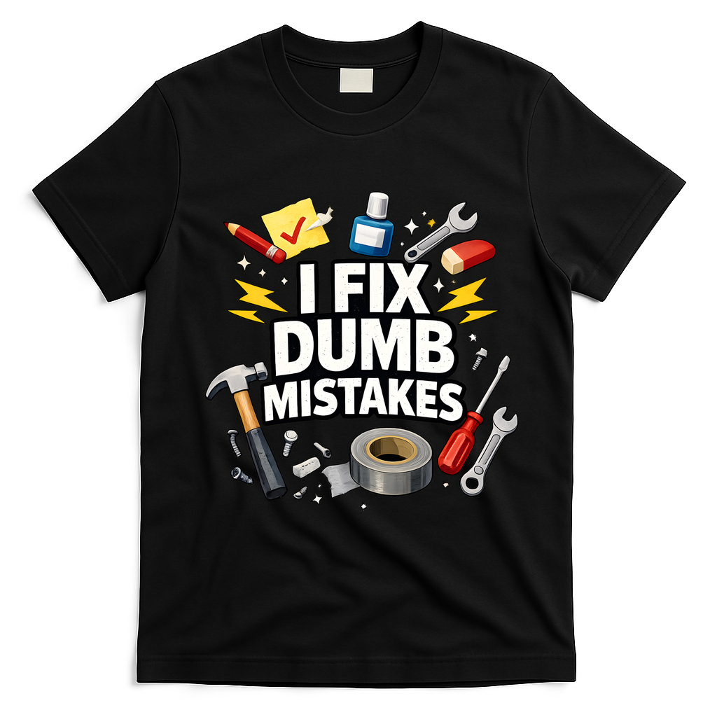 I Fix Dumb Mistakes Funny Handyman Graphic T-Shirt - Black