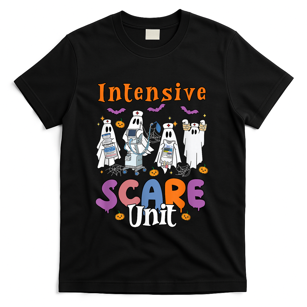 Intensive Scare Unit Icu Boo Crew Funny Nicu Picu Nurse Tech T-Shirt - Black