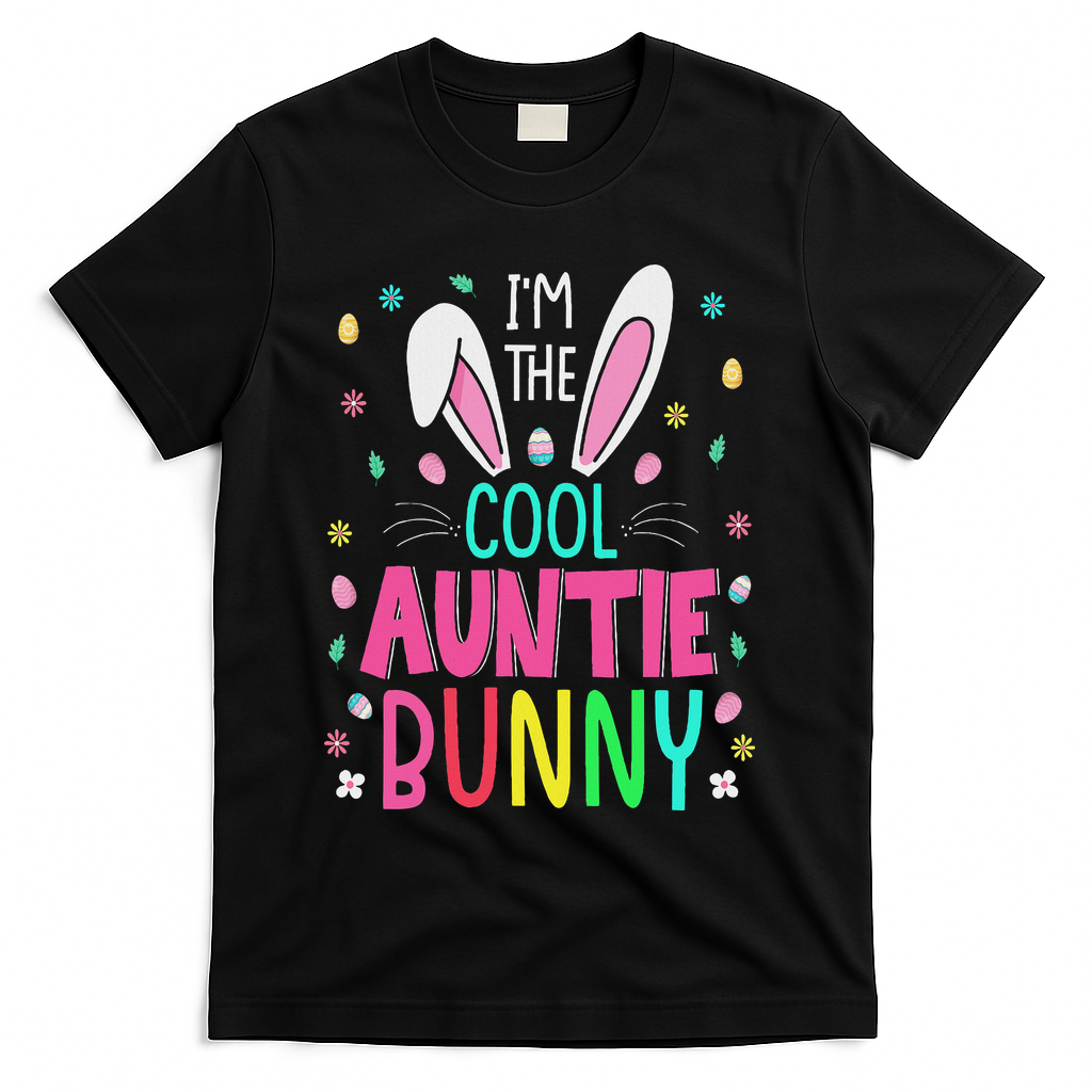 I'm The Cool Aunties Bunny Happy Easter Day Funny Cute Bunny T-Shirt - Black