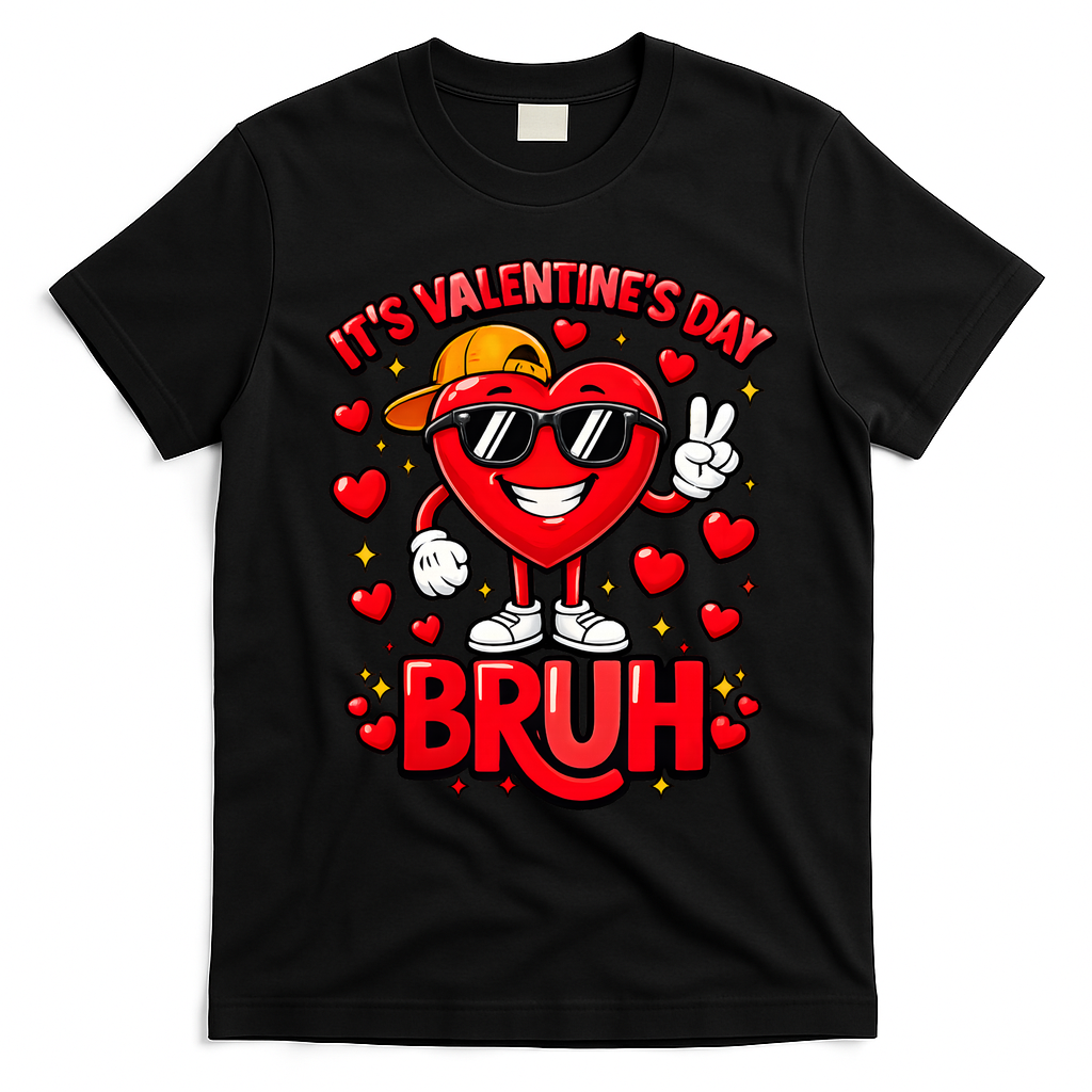 It's Valentines Day Bruh Funny Cute T-Shirt - Black