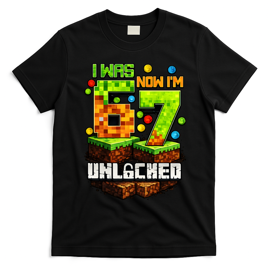 I Was 6 Now I'm 7 Pixel Game Unlocked Gamer 7th Birthday T-Shirt - Black