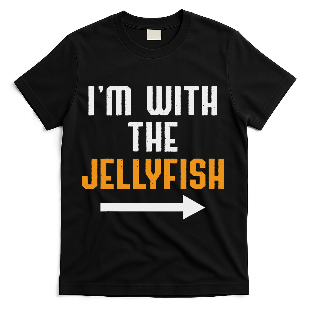 I'm With The Jellyfish Costume Funny Halloween Couple T-Shirt - Black
