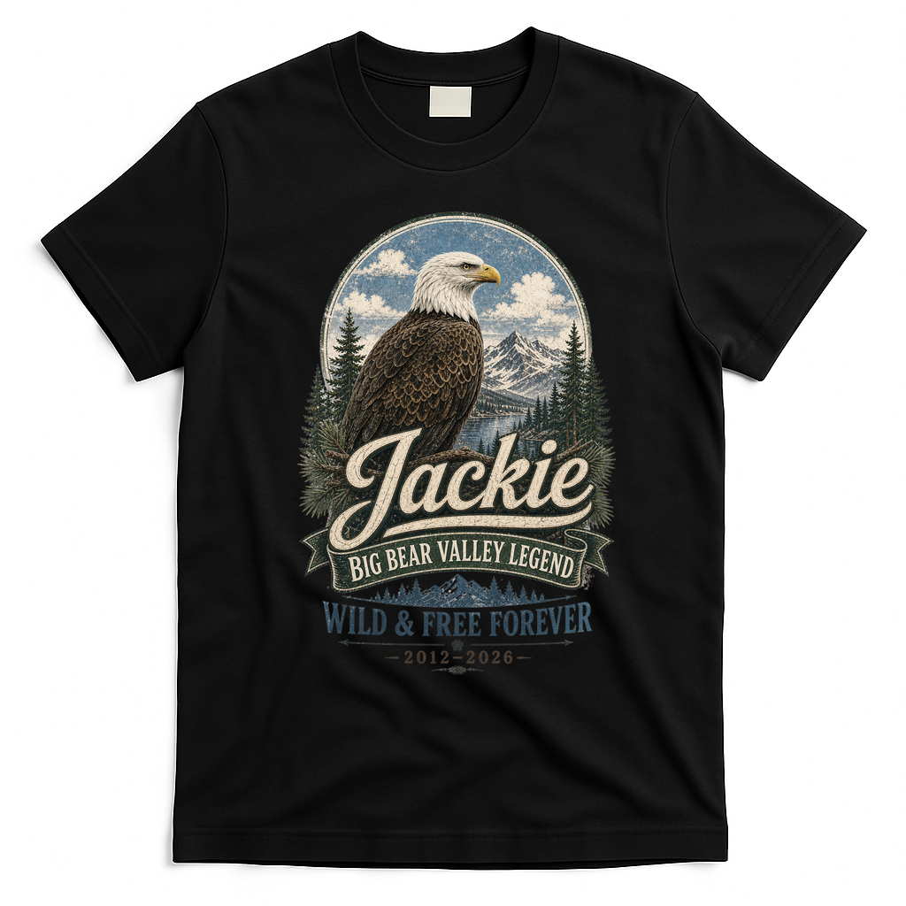 Jackie Eagle Big Bear Valley Legend Wild & Free Forever 2012-2026 T-Shirt - Black