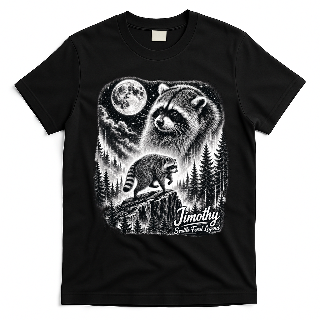 Jimothy Seattle Feral Legend Raccoon Funny T-Shirt - Black