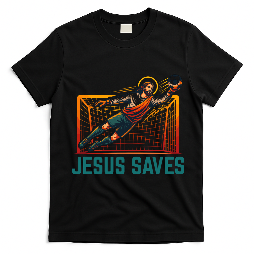 Jesus Saves Soccer Goalkeeper T-Shirt - Black