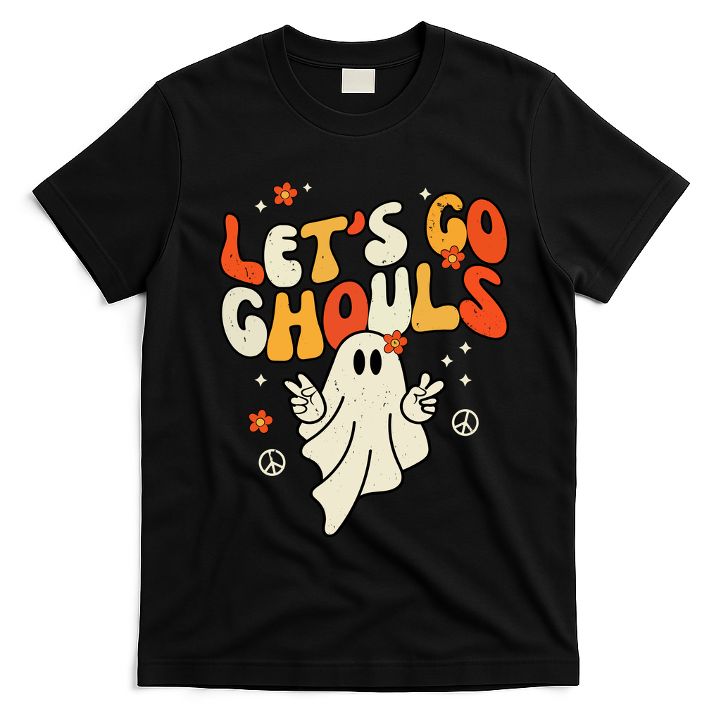 Lets Go Ghouls Ghost Retro Halloween Costume T-Shirt - Black
