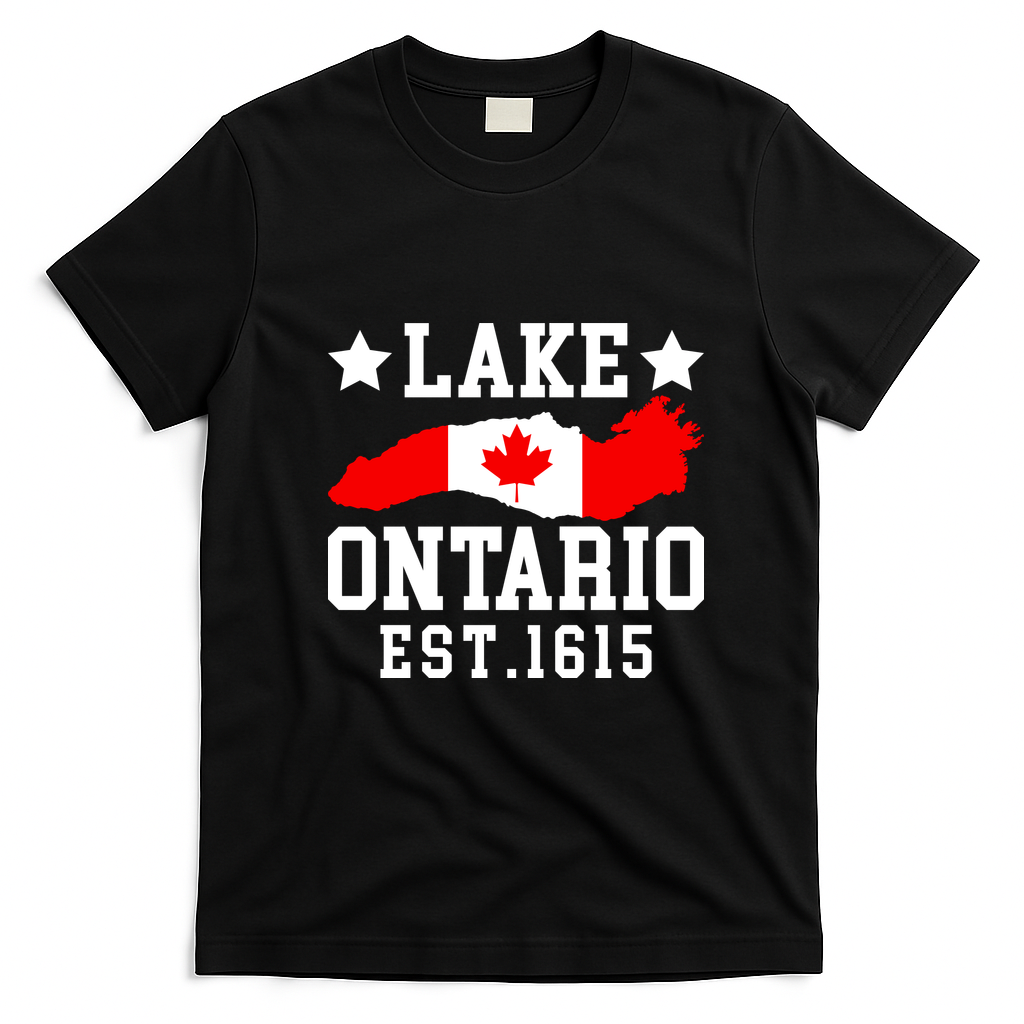 Lake Ontario EST 1615 Canadian Flag Canada T-Shirt - Black