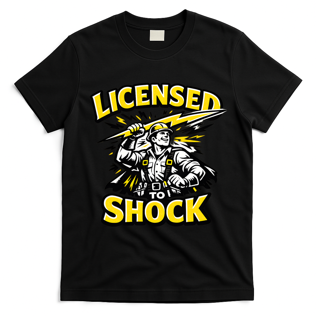 Licensed To Shock Power Line Worker Humor T-Shirt - Black