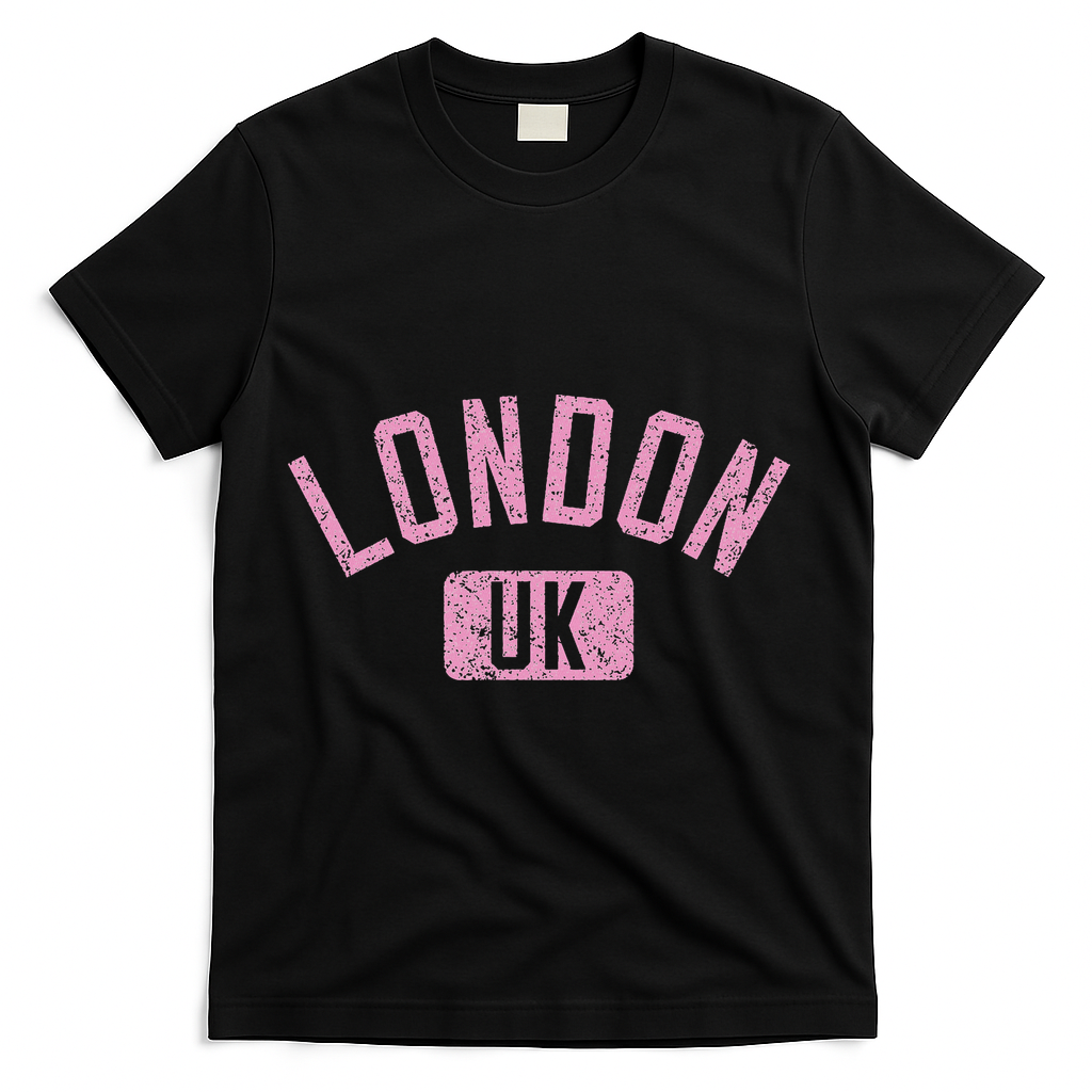 London Uk Arched Text Distressed Print T-Shirt - Black