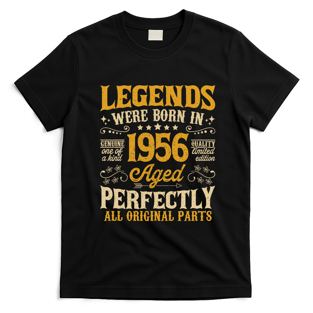 Legends Were Born In 1956 Aged Perfectly 70th Birthday Gift T-Shirt - Black