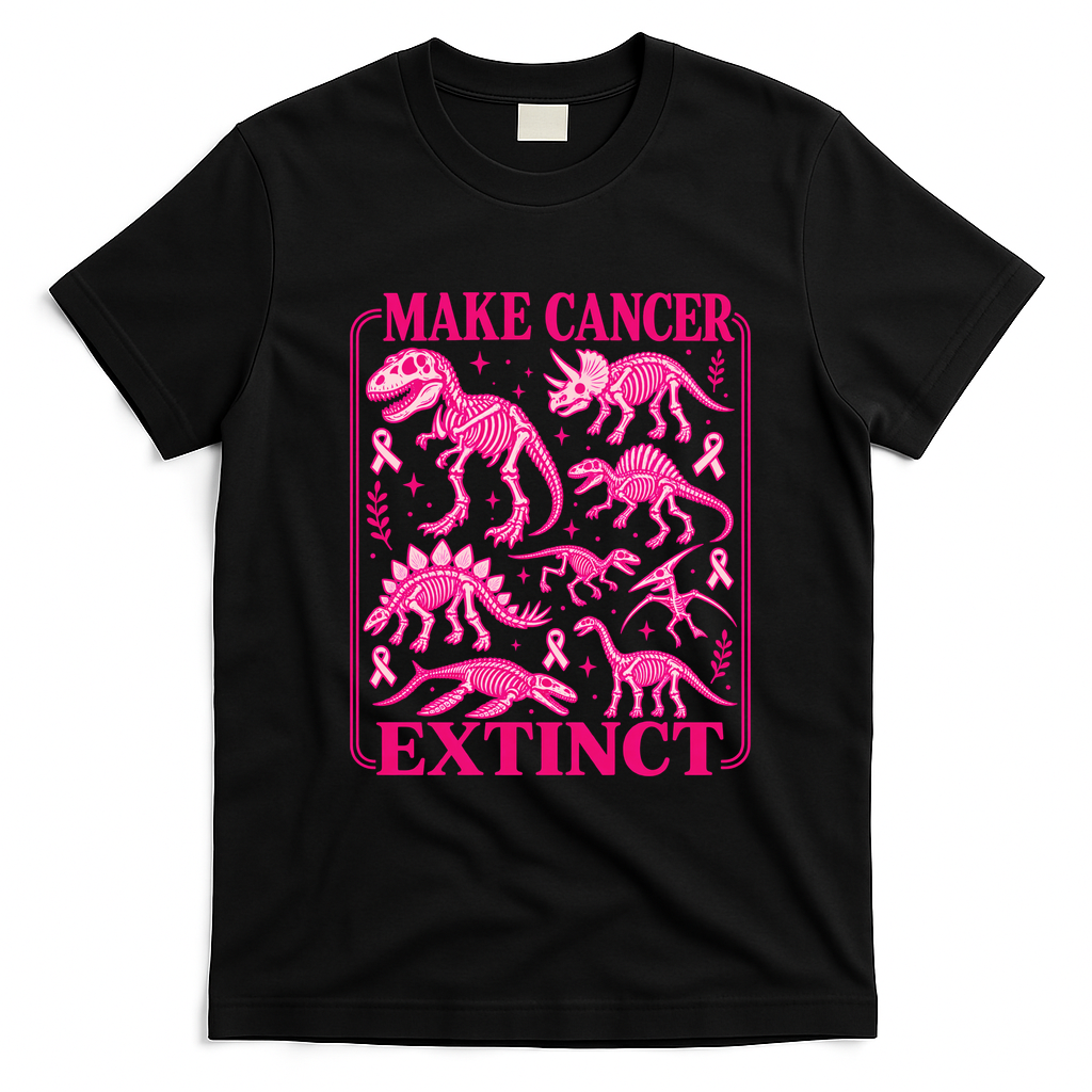 Make Breast Cancer Extinct Dinosaur T-Shirt - Black