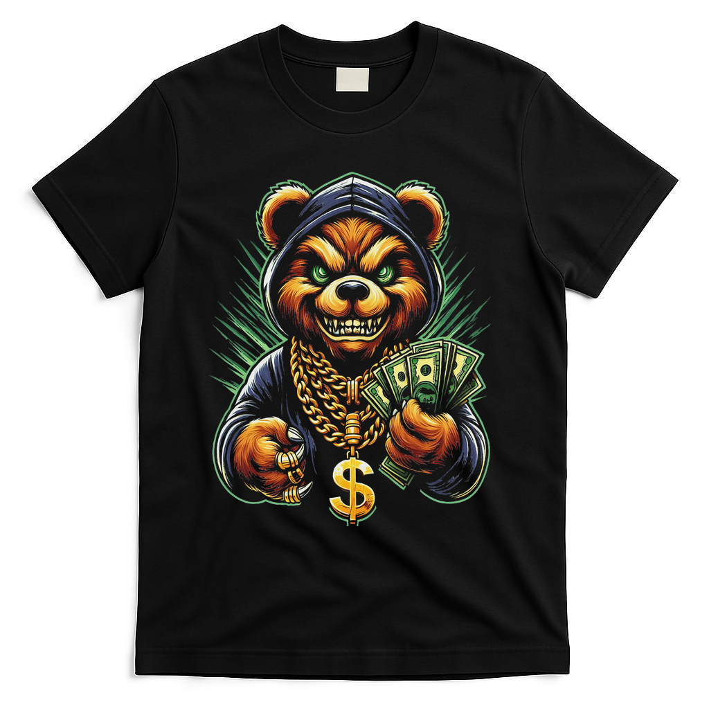 Money Calling Hip Hop Bear Teddy Gangster Rap Swag Dope T-Shirt - Black