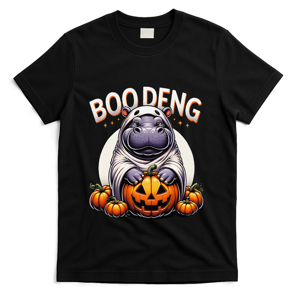 Moo Deng Baby Hippo Moo Deng Costume For Boo Deng Halloween T-Shirt - Black