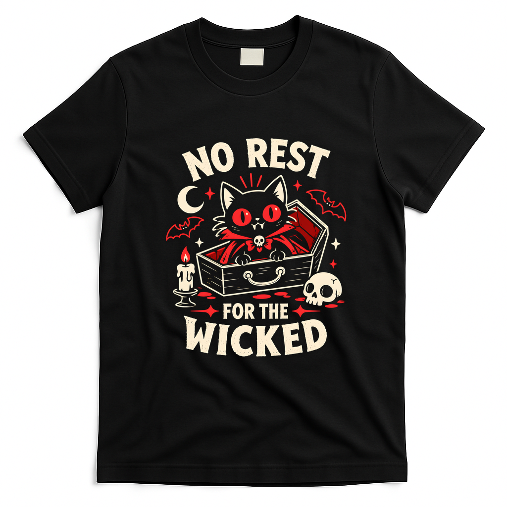 No Rest For The Wicked Vampire Cat T-Shirt - Black
