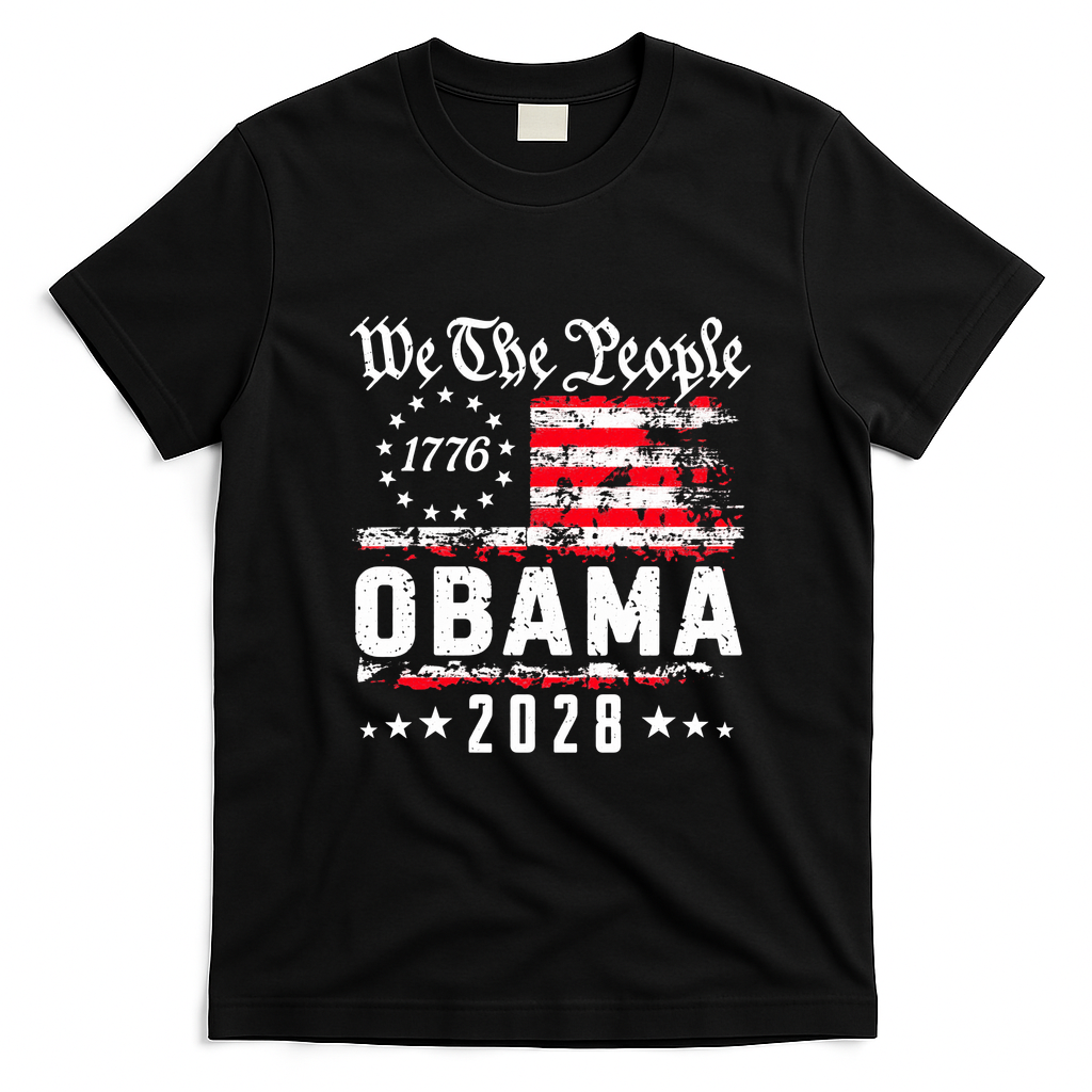 Obama 2028 For President US Flag Vintage T-Shirt - Black