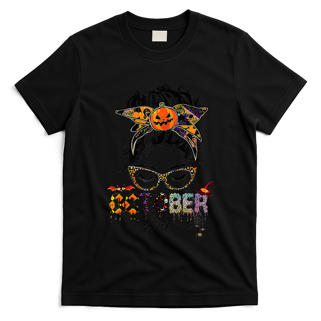 October Messy bun hair october birthday halloween T-Shirt - Black