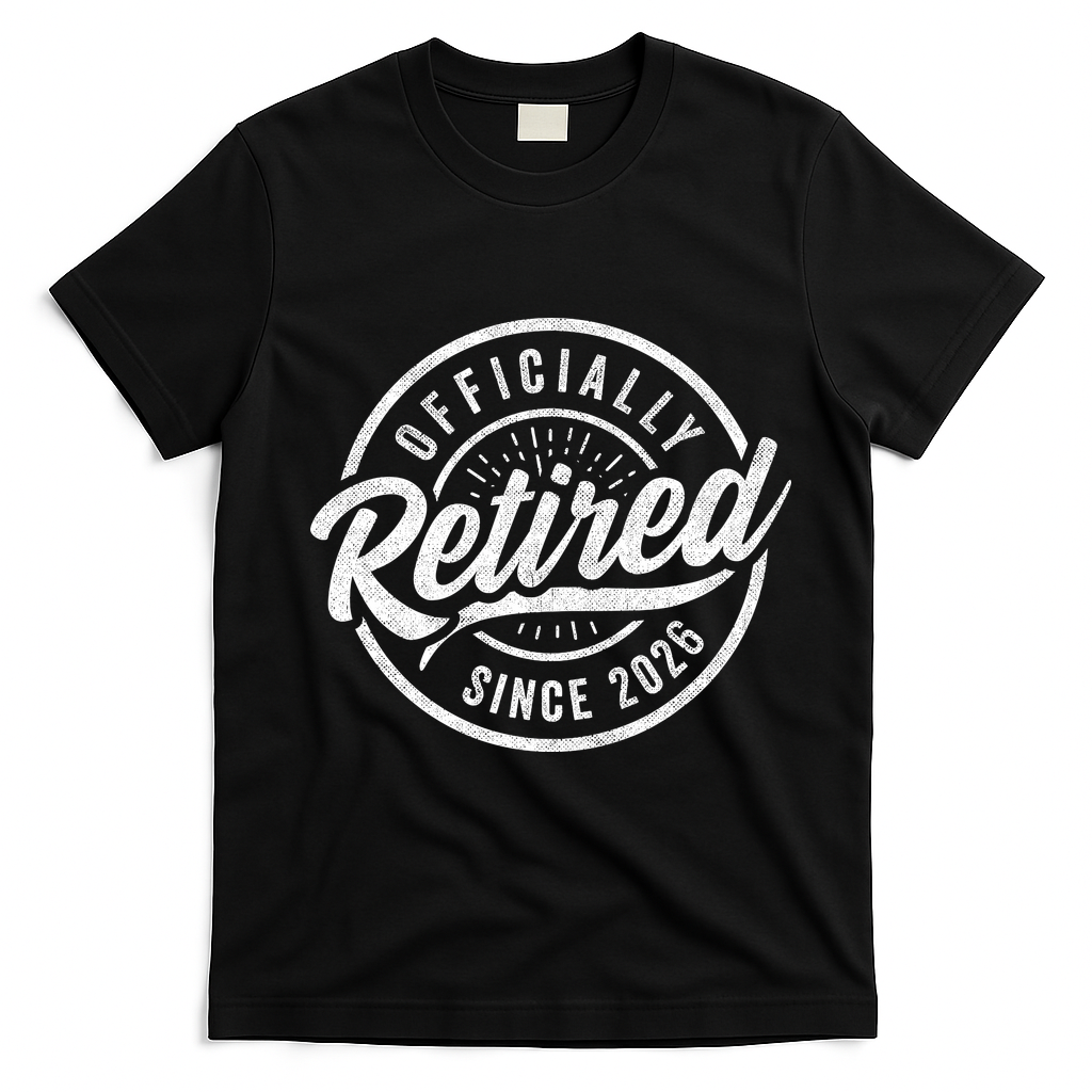Officially Retired Since 2026 Distressed Emblem T-Shirt - Black