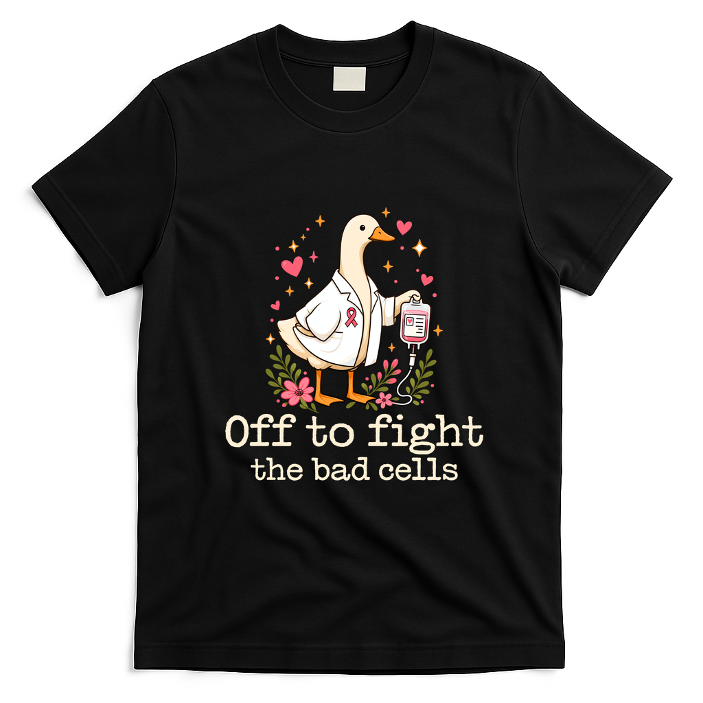 Off To Fight The Bad Cells Breast Cancer Funny Duck T-Shirt - Black