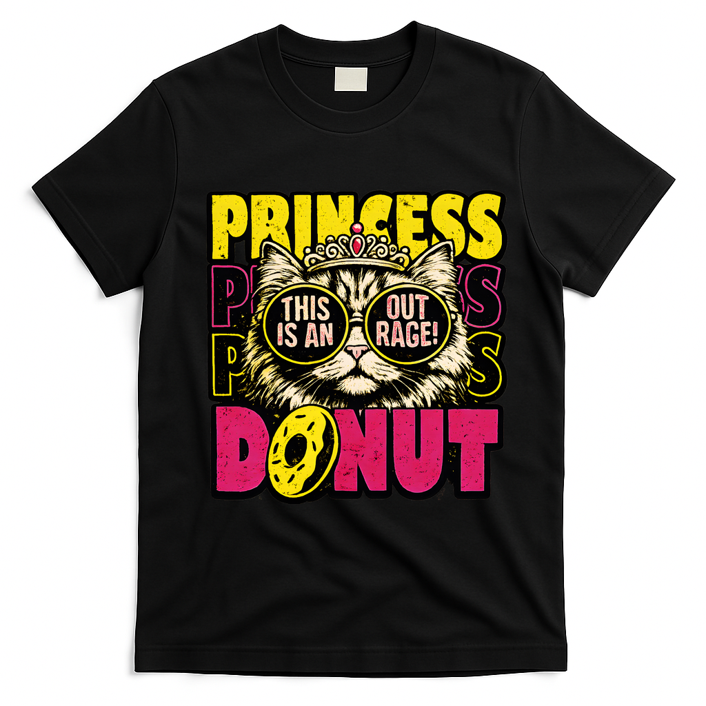 Princess Cat Outrage Goddammit Donut T-Shirt - Black