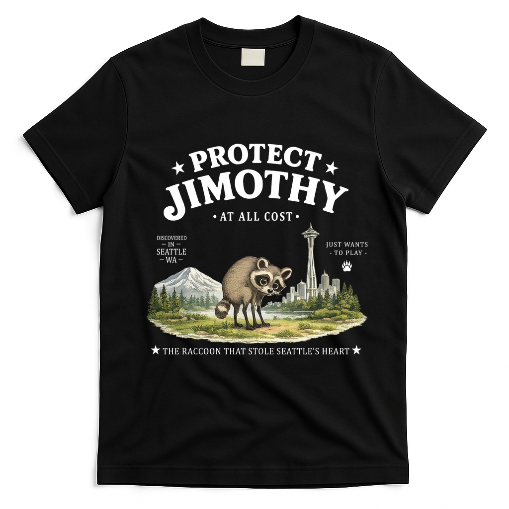 Protect Jimothy At All Cost Funny Raccoon T-Shirt - Black