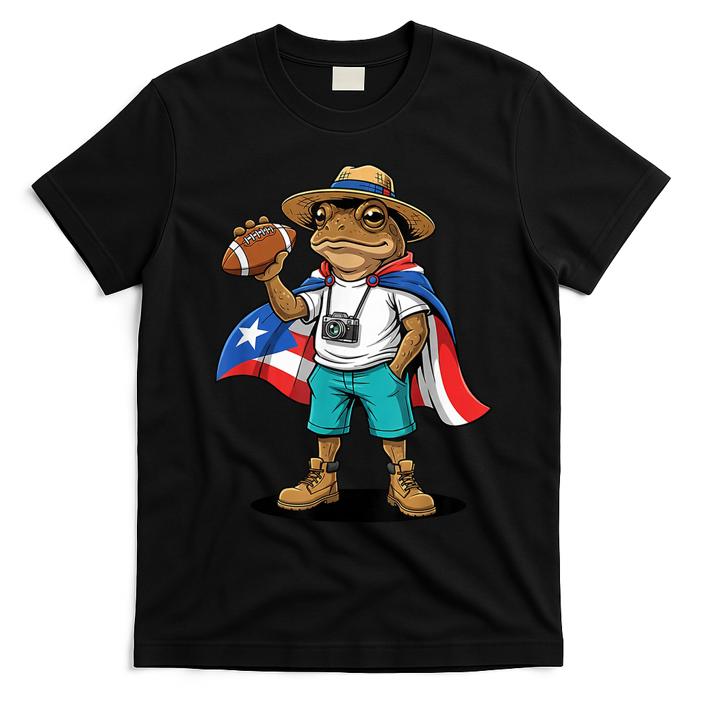 Puerto Rico Coqui Frog Funny Football T-Shirt - Black