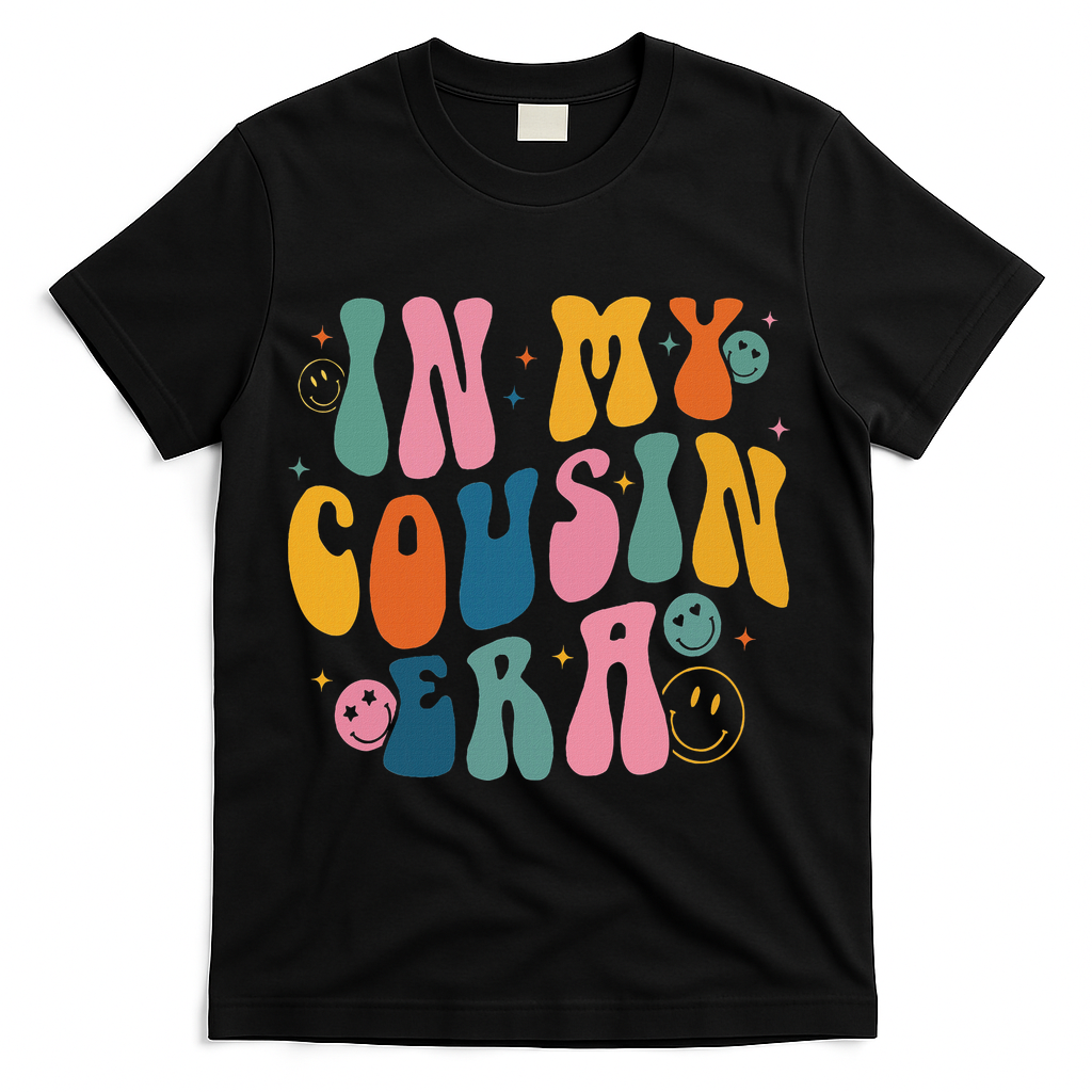 Retro Groovy In My Cousin Era, Funny Cool Cousin T-Shirt - Black