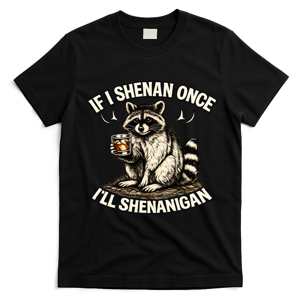 Raccoon If I Shenan Once I'll Shenanigan T-Shirt - Black