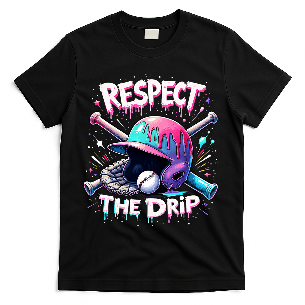Respect The Drip Baseball Ice Cream Drip Vibes Squad T-Shirt - Black
