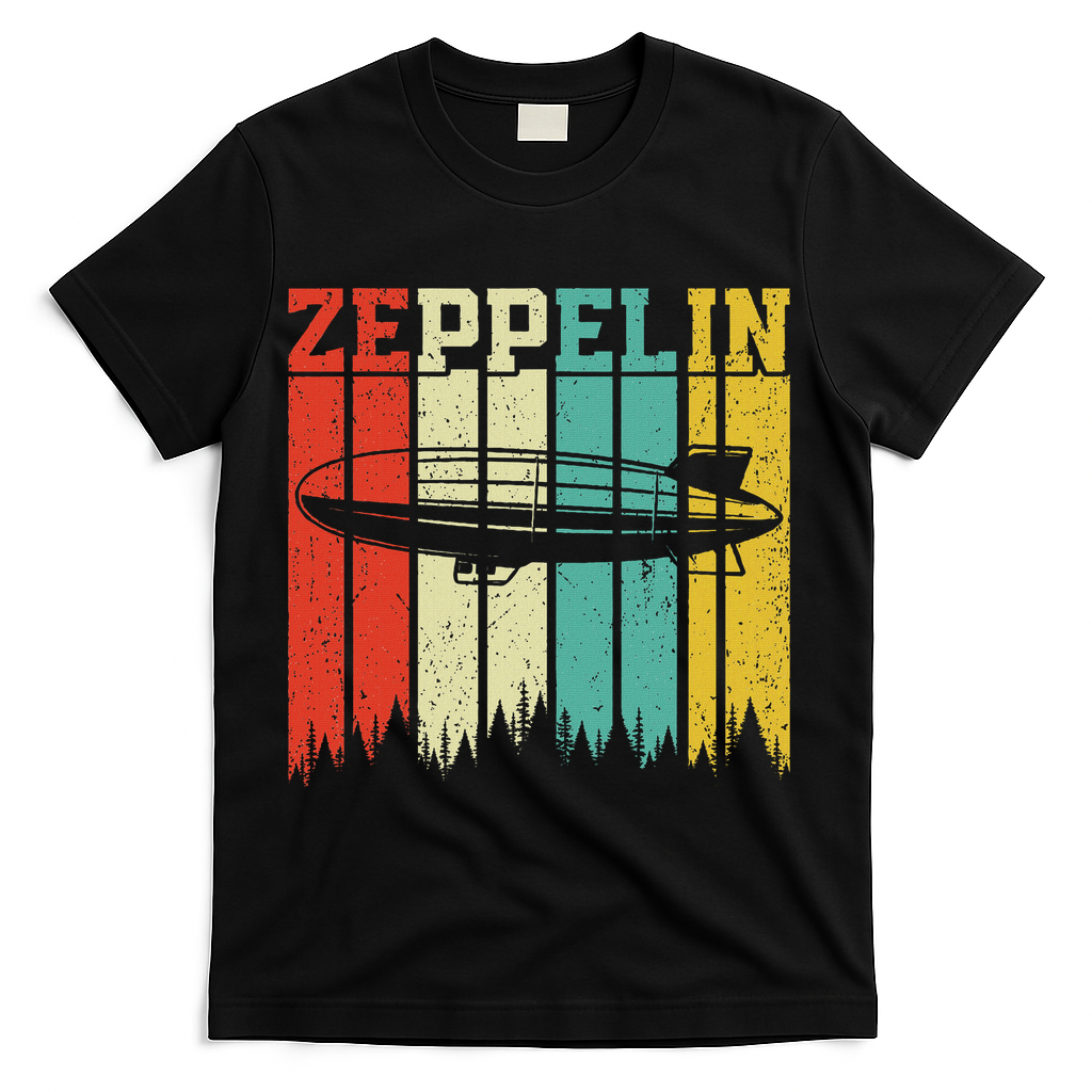Retro Zeppelin 70s 80s Dirigible Airship Zepelin Zepplin T-Shirt - Black