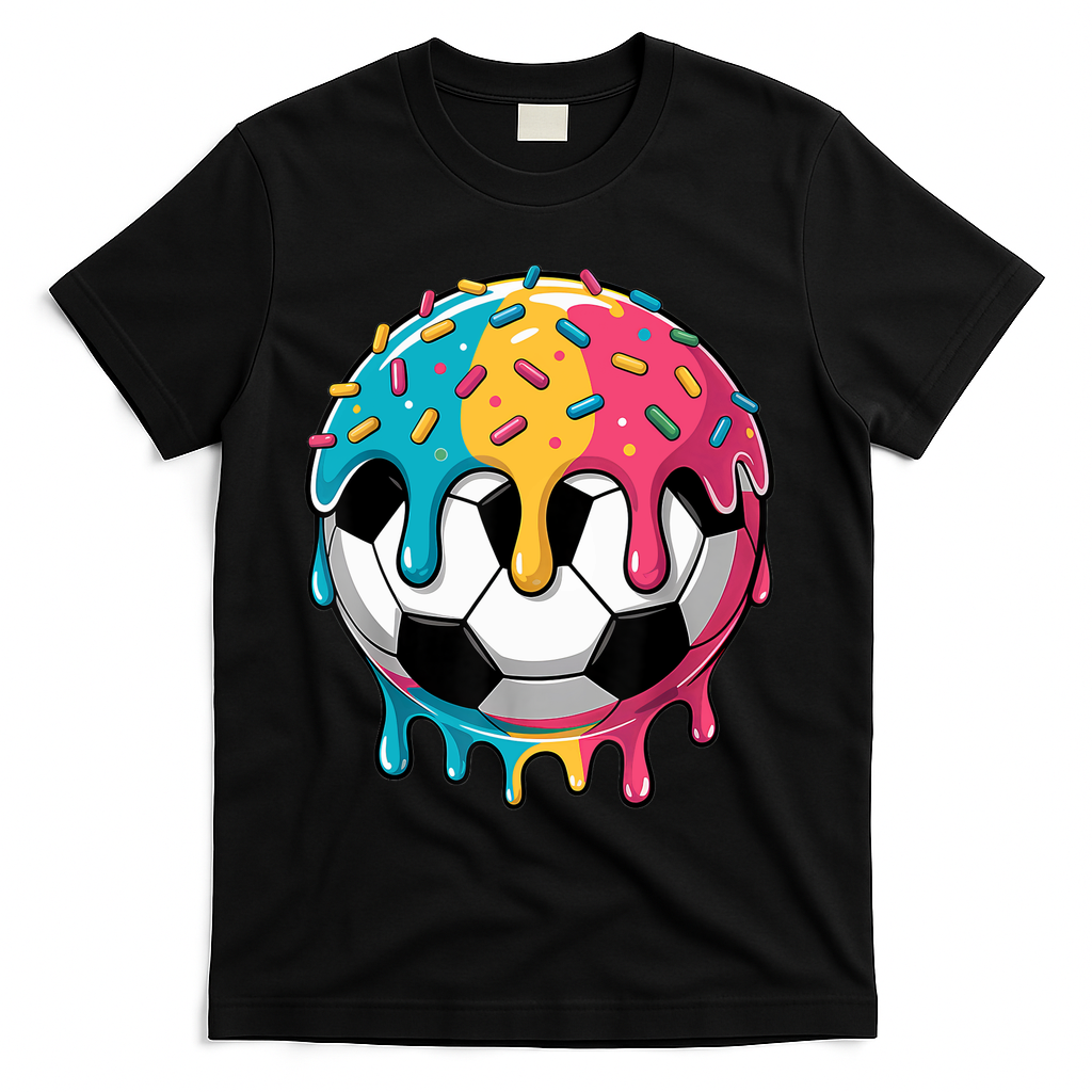 Soccer Boy Girl Ice Cream Soccer Drip T-Shirt - Black