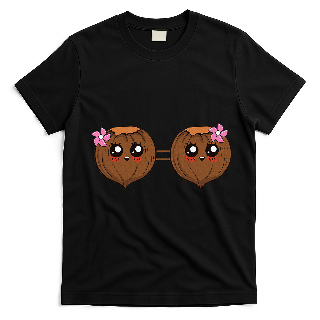 Summer Coconut Bra Halloween Costume Hawaii Aloha Beach T-Shirt - Black