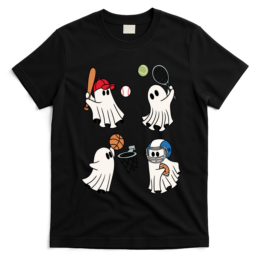 Spooky Ghost Sport Halloween T-Shirt - Black