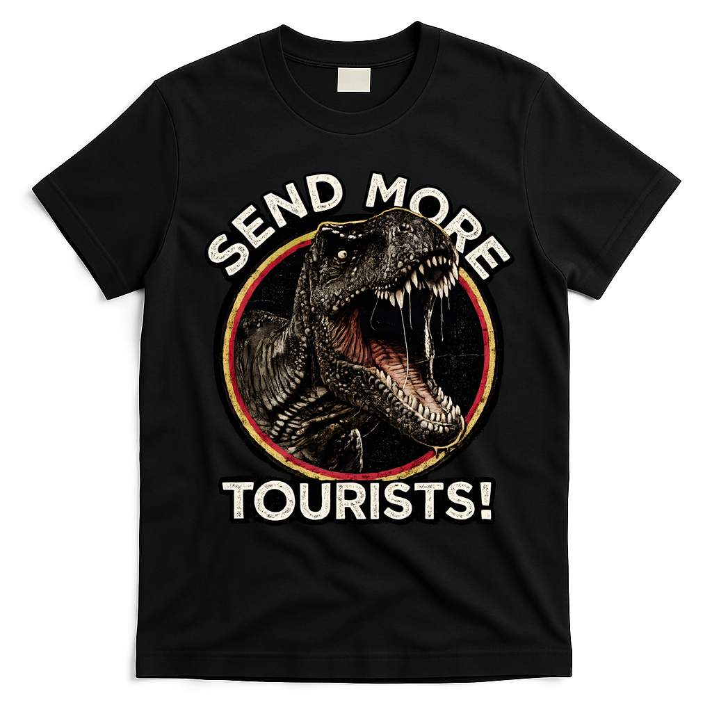 Send More Tourists! Funny T-Rex T-Shirt - Black