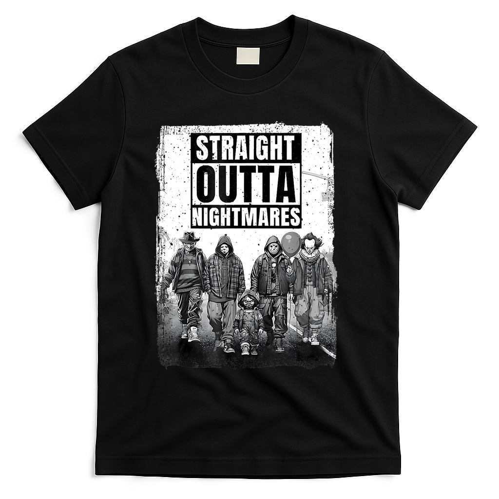 Straight Outta Nightmares Horror Halloween Scary T-Shirt - Black