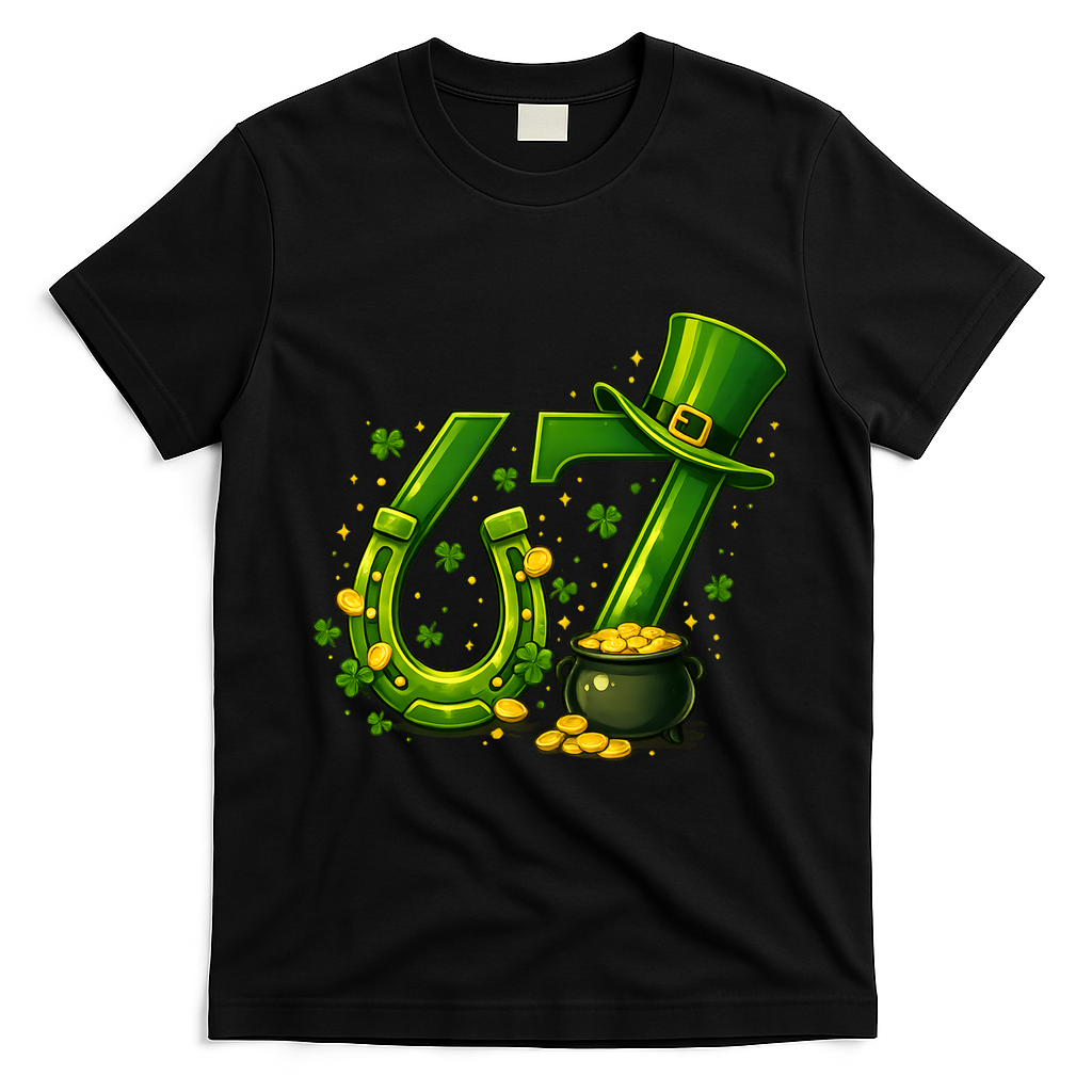 Six Seven 67 St Patricks Day Funny Saint Paddy's 6-7 T-Shirt - Black