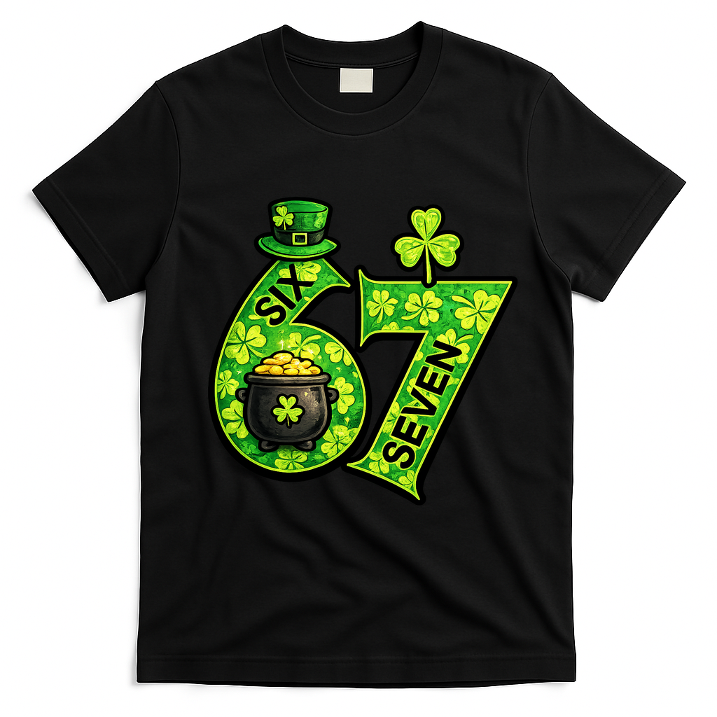 Six Seven 6-7 St Patricks Day 67 Paddys Meme T-Shirt - Black