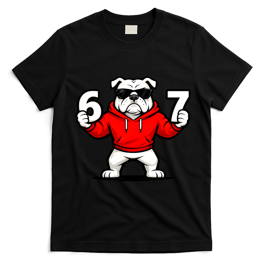 Six Seven 67 Meme Bulldogs Number 6 And 7 T-Shirt - Black