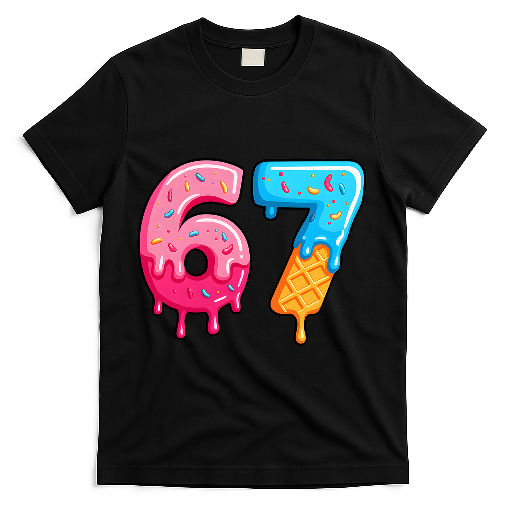 Six Seven Ice Cream Drip Cool Meme 67 Funny T-Shirt - Black