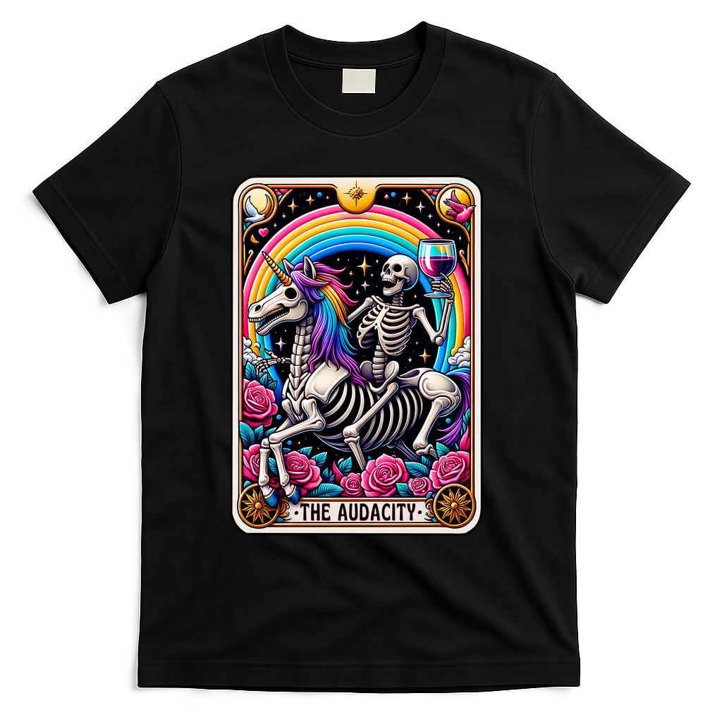 The Audacity Funny Tarot Card Sarcastic Skeleton Cool Popular Trendy Colorful Unicorn T-Shirt - Black