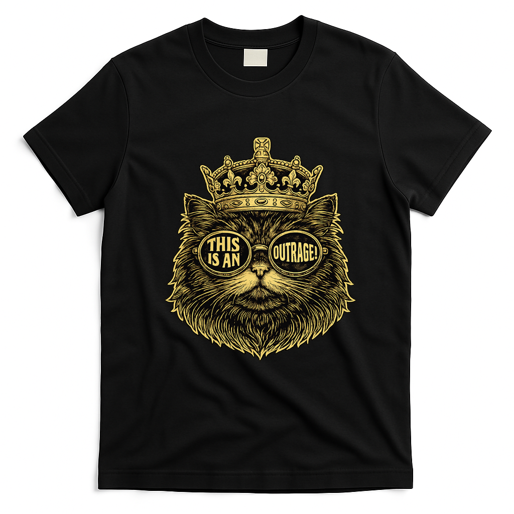 This Is An Outrage Funny Princess Cat Donut Gold T-Shirt - Black