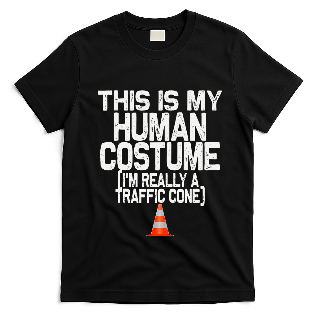 This Is My Human Costume Im Really A Traffic Cone Halloween T-Shirt - Black