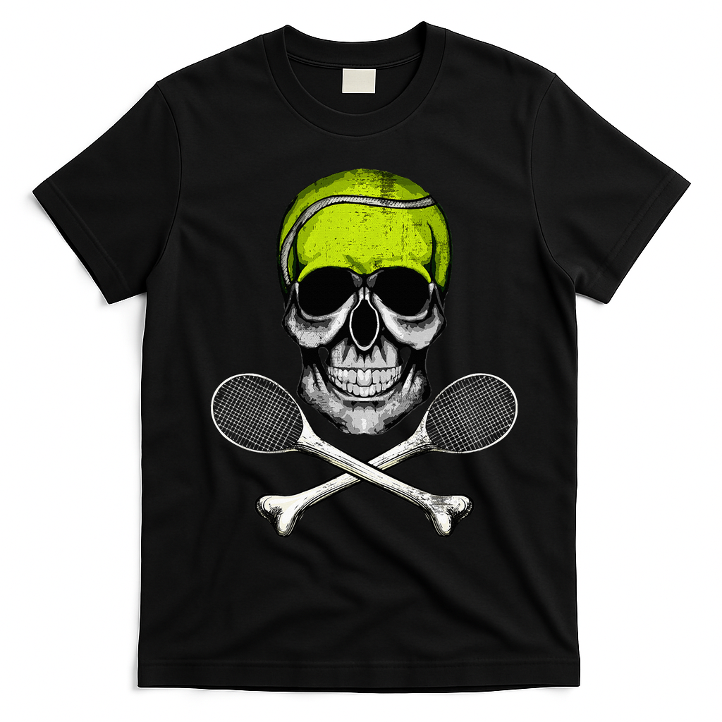 Tennis Skull Halloween Spooky Tennis Halloween T-Shirt - Black