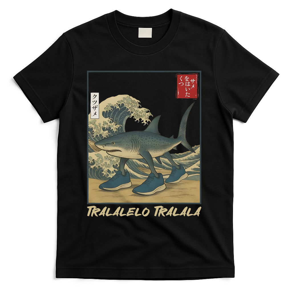Tralalero Tralala Funny Shark Meme Italian Brainrot Japanese T-Shirt - Black