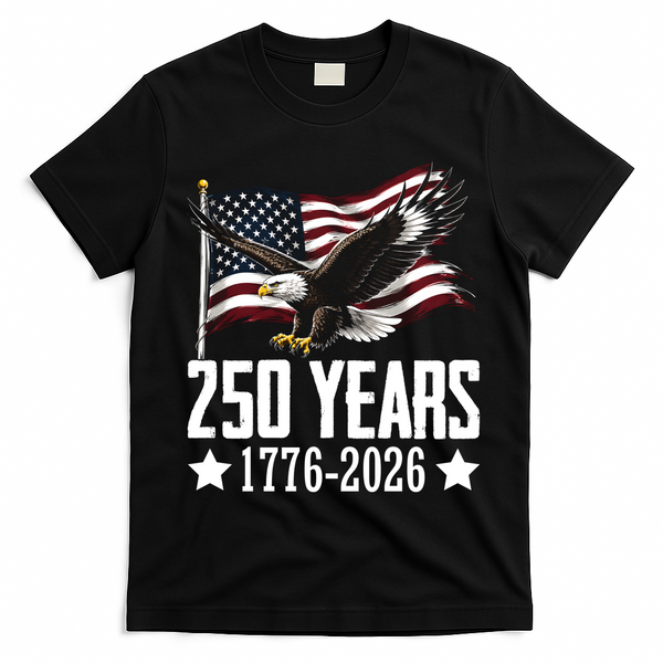 USA 250 Years Eagle 1776-2026 Flag T-Shirt - Black