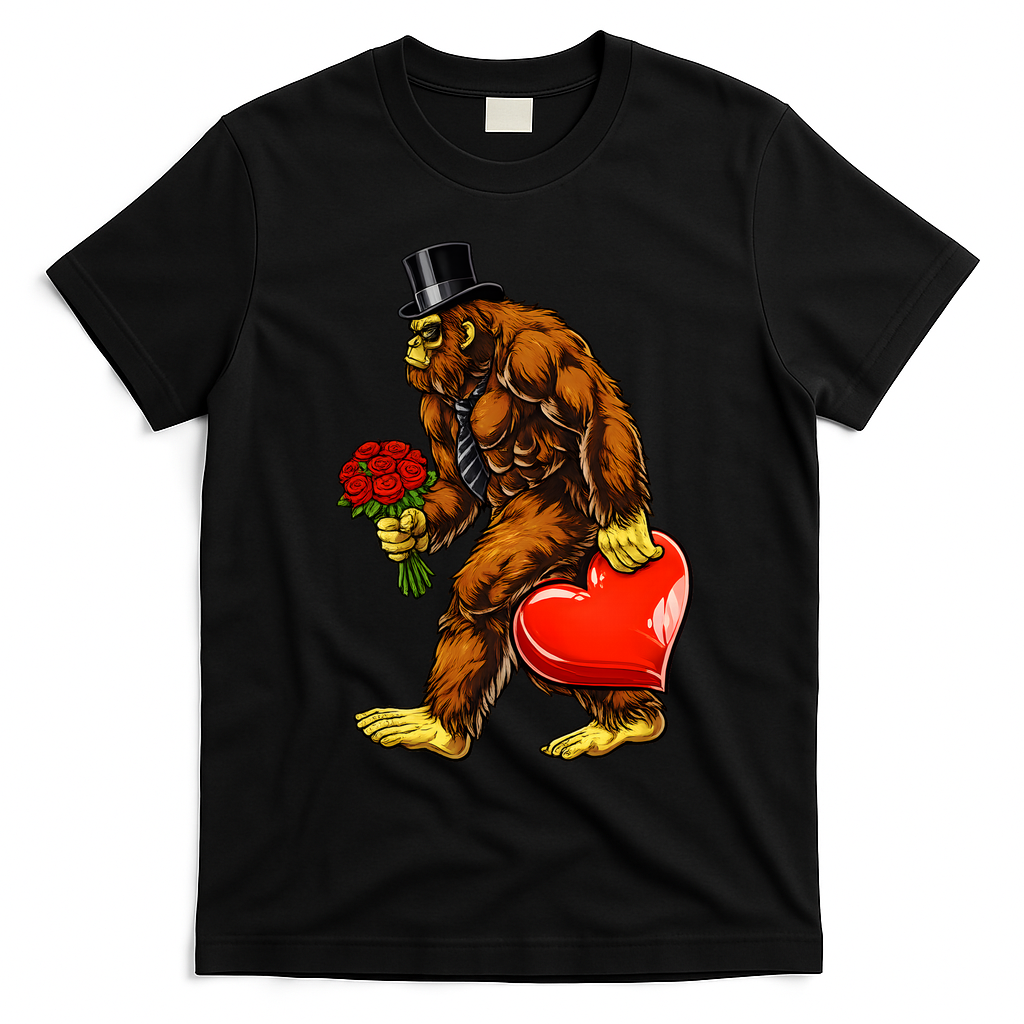 Valentines Day Bigfoot Sasquatch Lover T-Shirt - Black