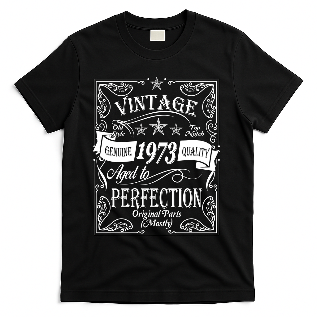 Vintage Genuine Quality 1973 Original Parts Mostly 50th Birthday T-Shirt - Black