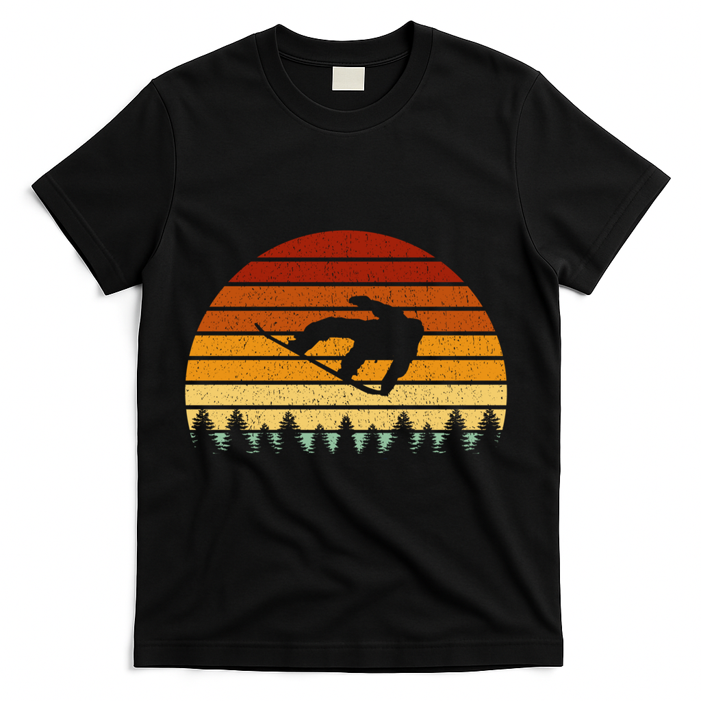 Vintage Sunset Snowboarding Gift For Snowboarders T-Shirt - Black